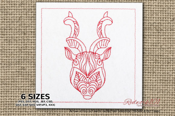 Animal Head Capricorn Symbol Redwork