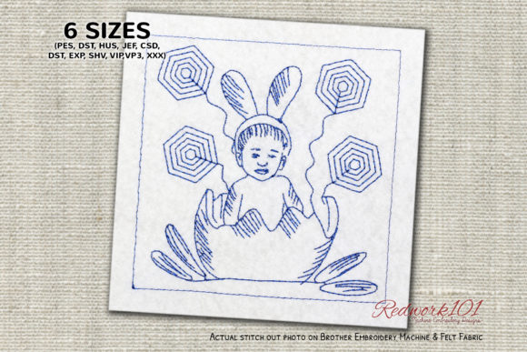 Cute Boy Easter Dressed Redwork for Apparel
