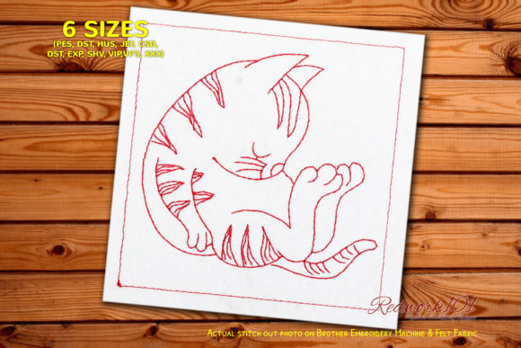 Cute Cat Taking Nap Redwork Review for Merch