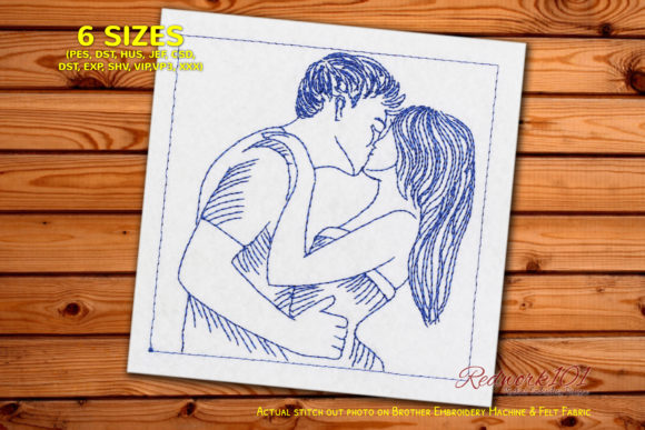 Cute Kiss Couple Redwork Design