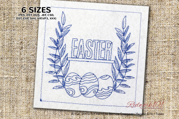 Happy Easter with Decorative Egg Redwork