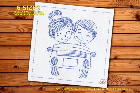 Lovely Couple Driving Car Redwork: A Designer’s Take for Boutique Apparel