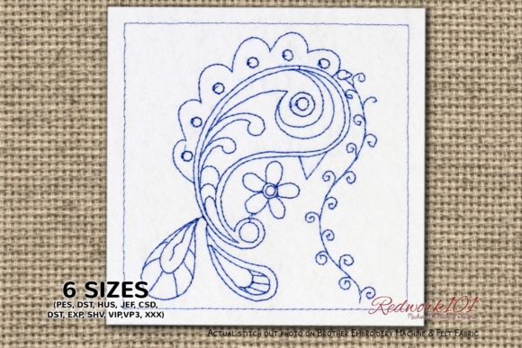 Paisley Pattern Bird Redwork for Holiday Product Collections